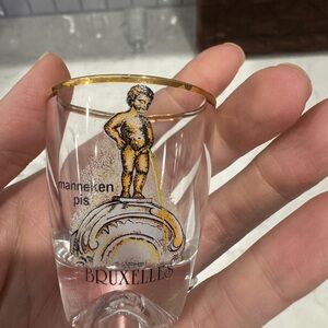 Brussels Manneken Pis Gold Rim Shot Glass